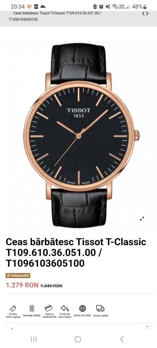 Ceas Tissot T-Classic - ca nou, la cutie