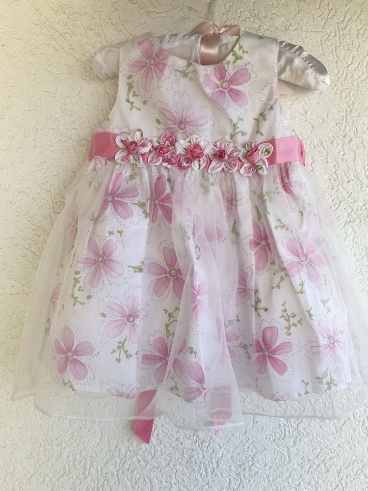 Rochie eleganta, 9-12 luni, alb cu roz, noua