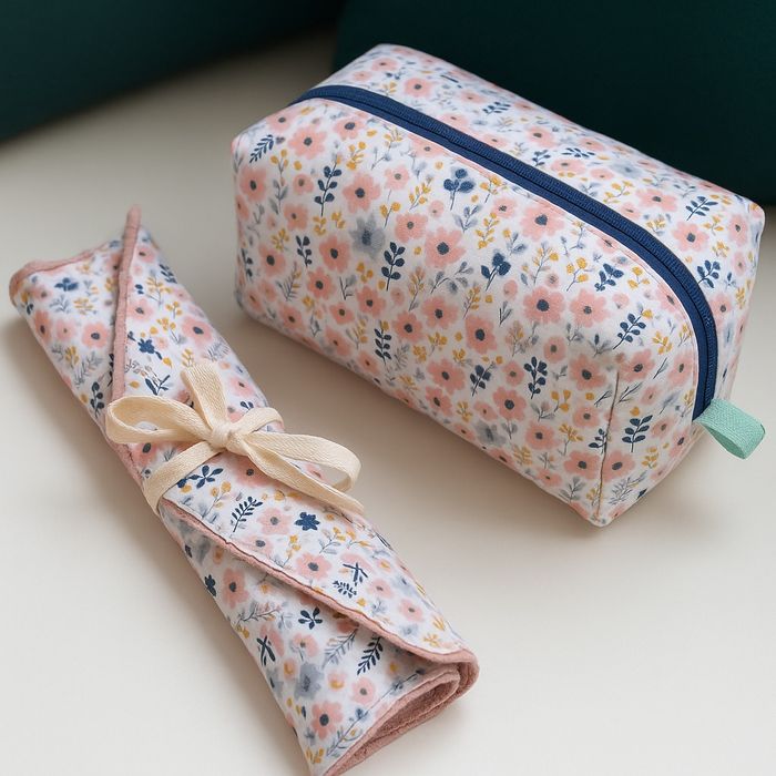 Duo travel set: cosmetic bag si pouch rulabil