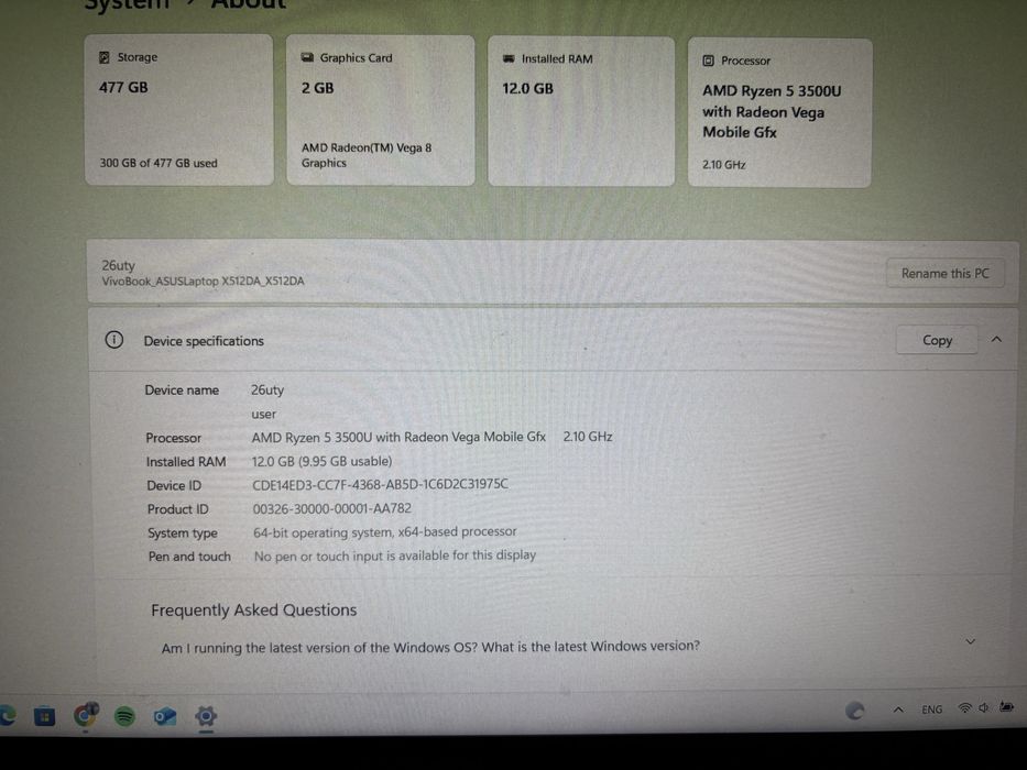 Laptop ASUS VivoBook X512DA – Ryzen 5 / 12GB RAM / SSD 512GB