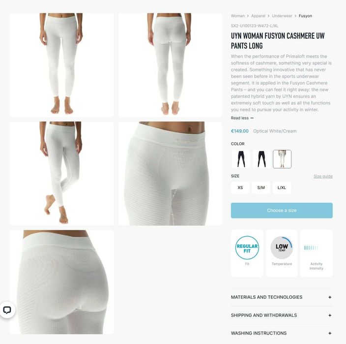 UYN Fusyon Cashmere ново, оригинално термобельо, ски/сноуборд с кашмир
