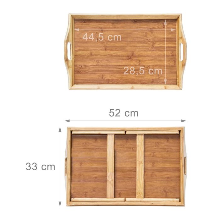 Masuta bambus servire la pat, manere transport, pliabila, 50x30 cm