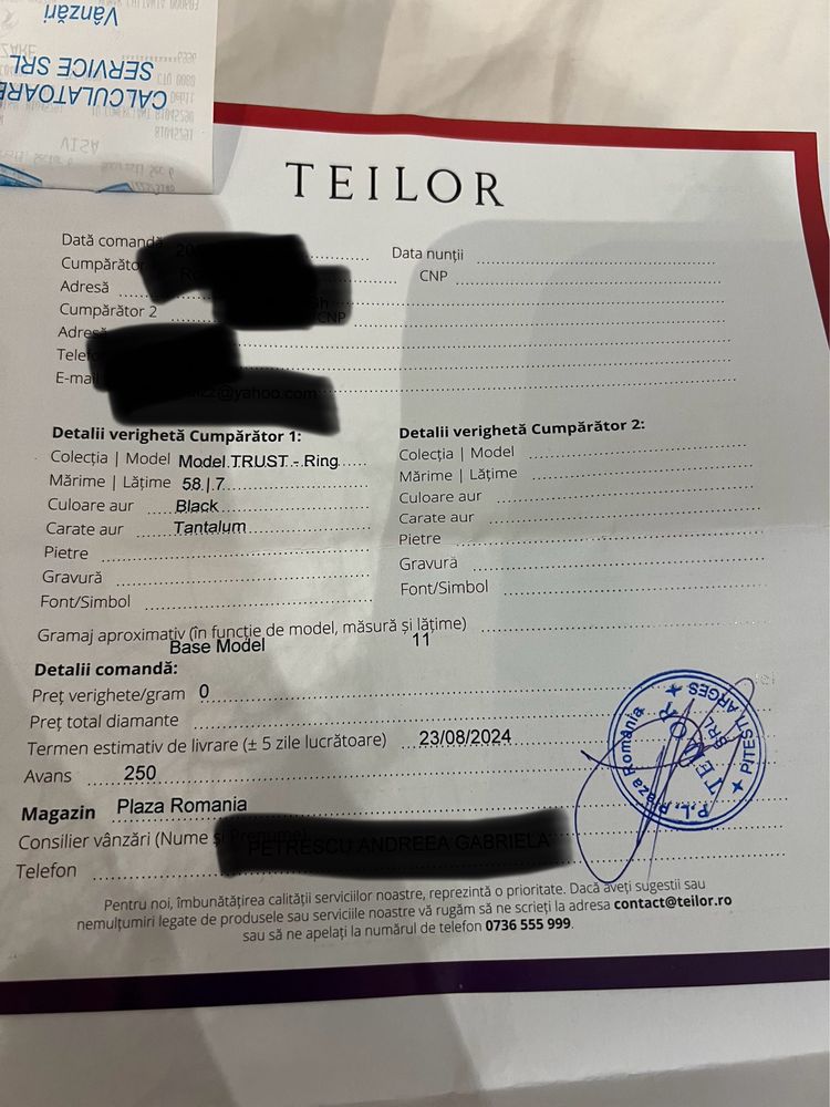 Vand verigheta noua din tantal