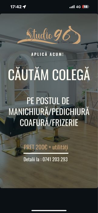 Inchiriere post manechiura/pedichiura , coafura, frizerie