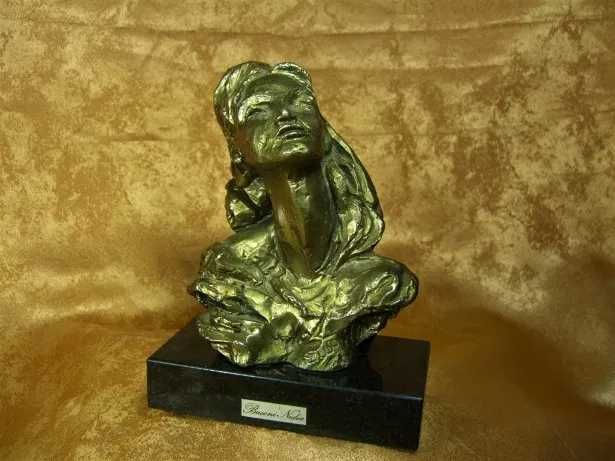 Sculptura Bronz, Modernist, Bust Femeie, Semnata