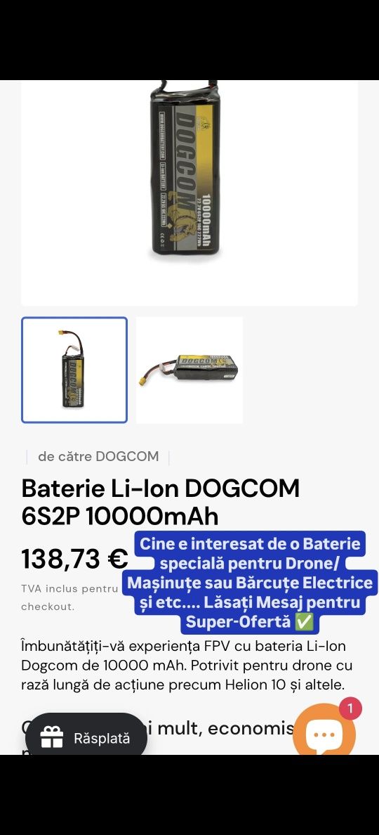 Baterie Li-Ion DOGCOM 6S2P (10.000 mAh) pentru Drone/Mașinuțe/Barcuțe