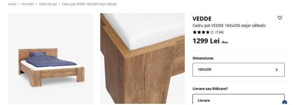 Cadru pat VEDDE 160x200 stejar sălbatic