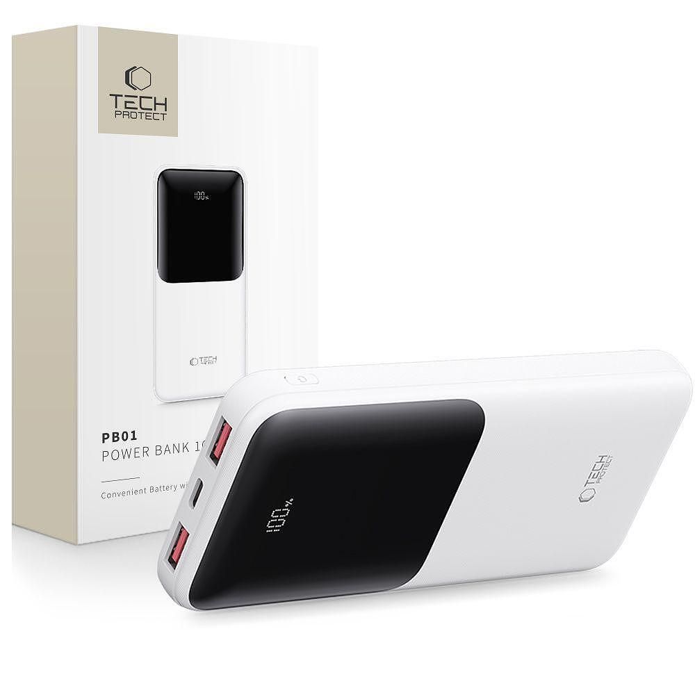 Допълнителна батерия tech-protect pb02 power bank 10000mah 22.5w бяла