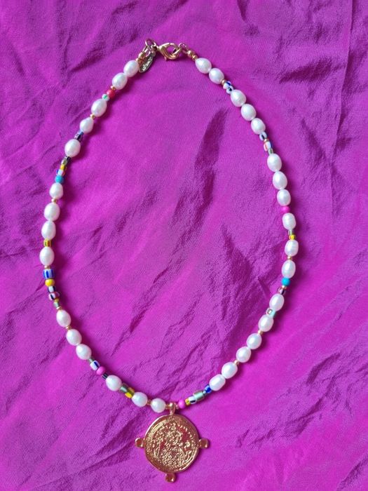 Colier perle și placat cu aur