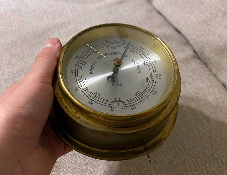 Barometru vintage marin LAMRICO din alamă, funcțional, colecție