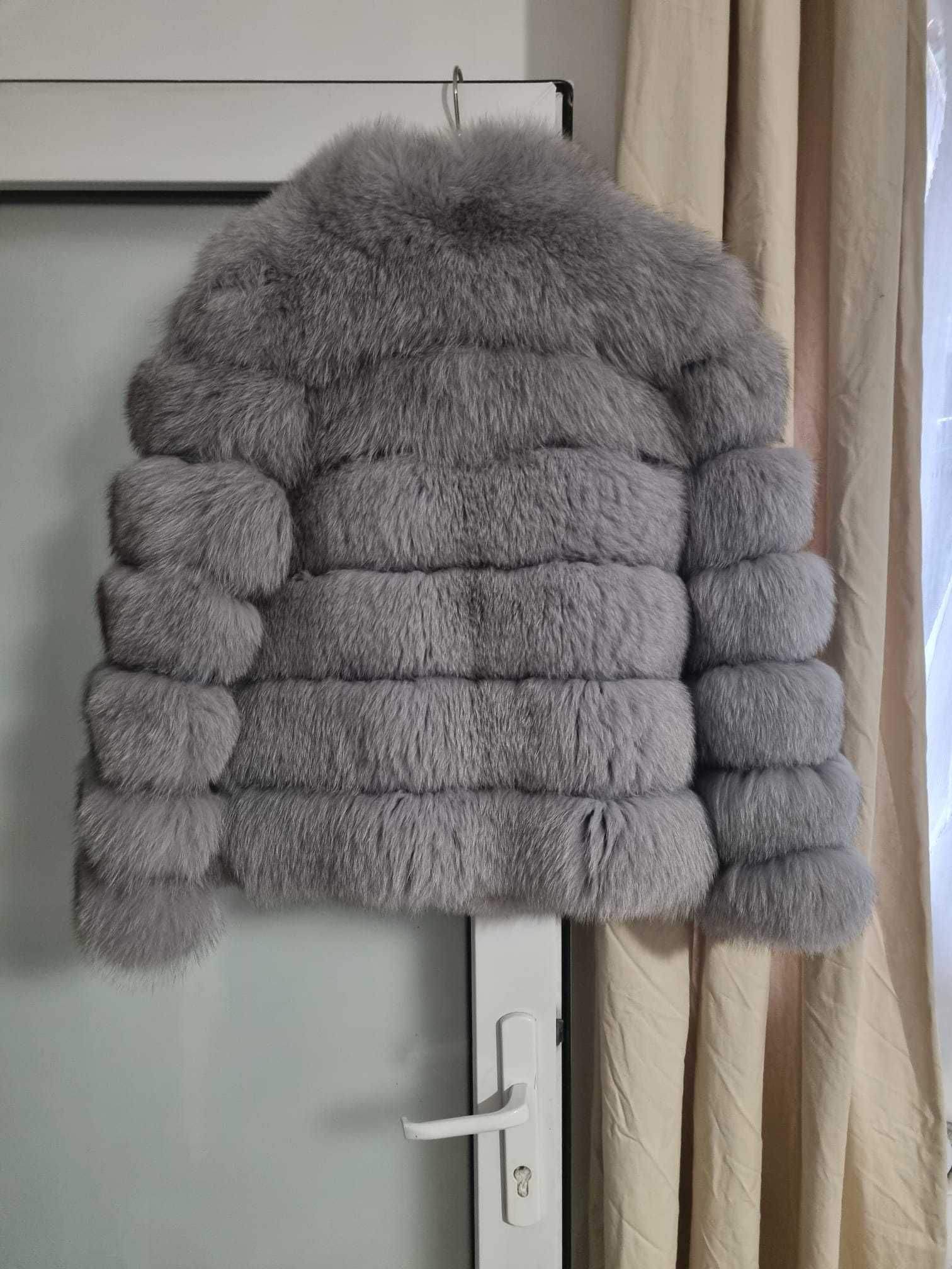 BEST Leather & Fur Haina Blana Vulpe Argintie masura S 100% Originala