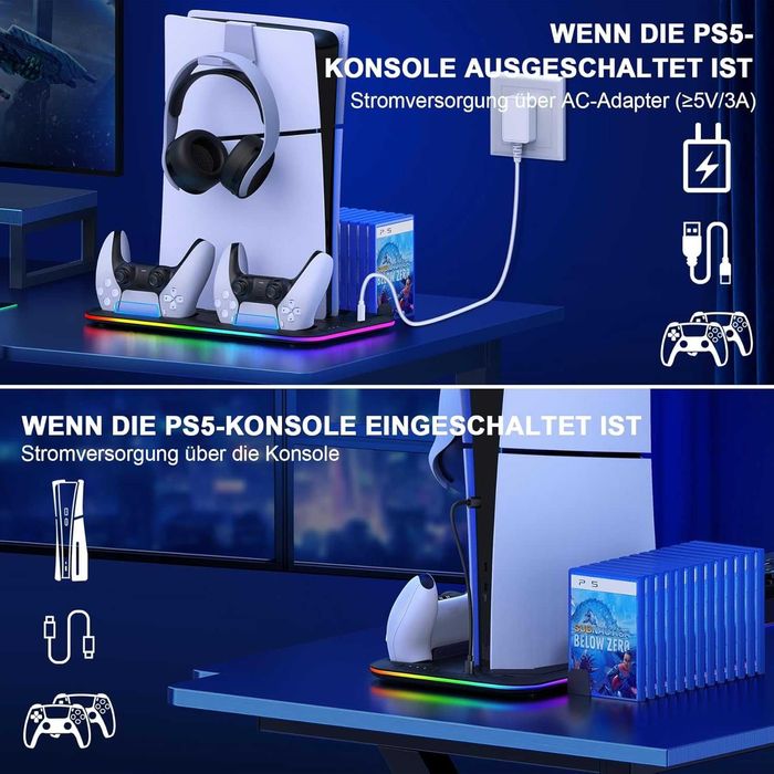 Stand PS5 racire cu RGB + incarcare 2x controller, REDUS de la 250RON