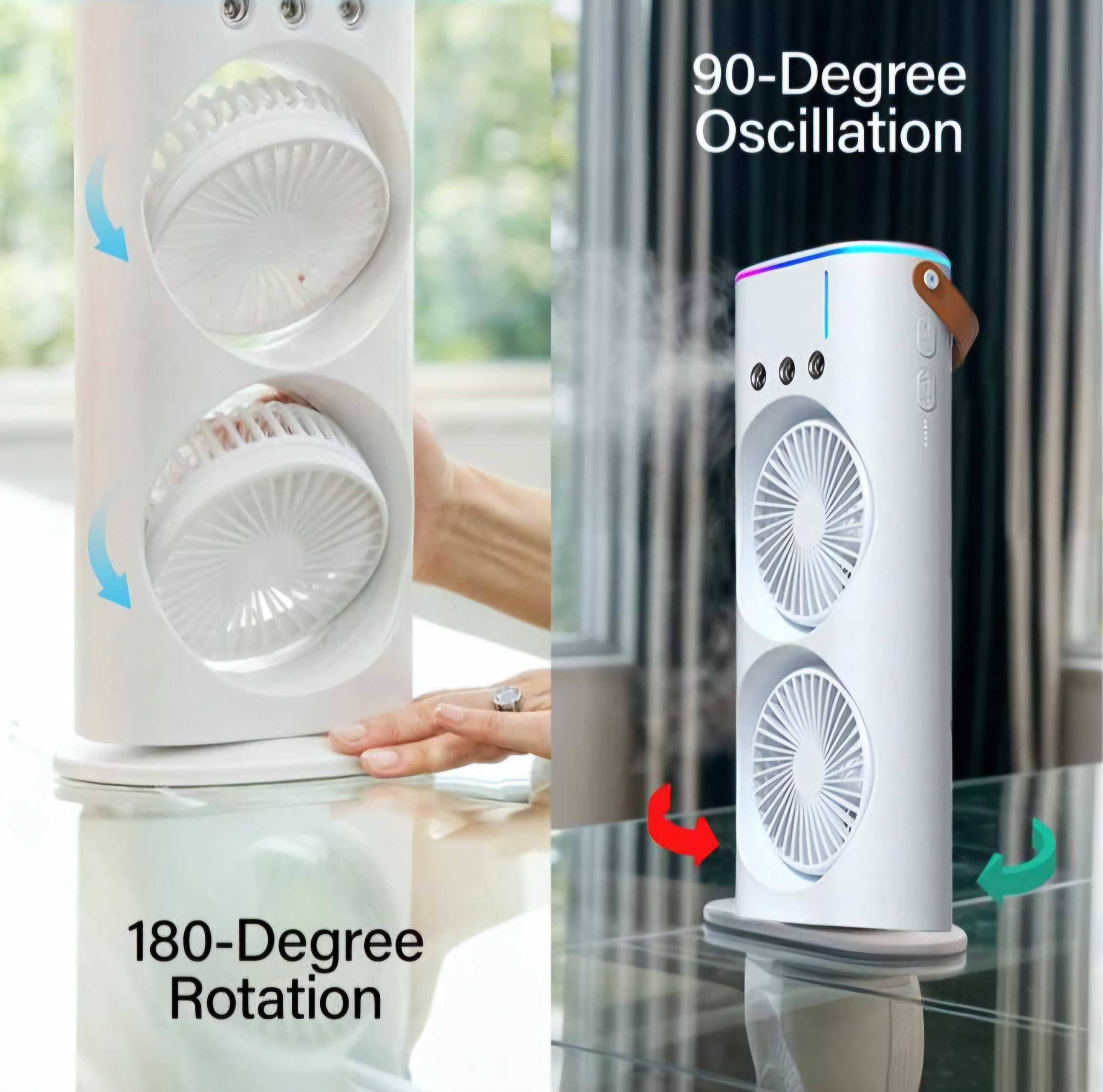 Mini Ventilator cu Vaporizare Apă și Lumină de Noapte – USB