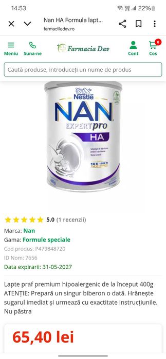 Lapte praf NAN Expertpro HA