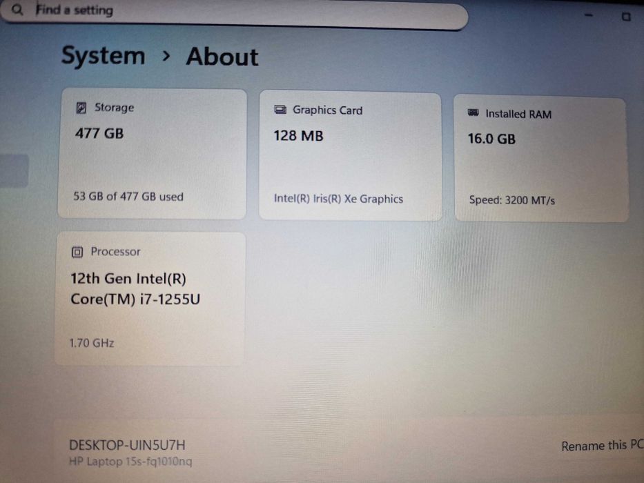 Laptop hp 15s i7 1255u 512gb 16gb ram