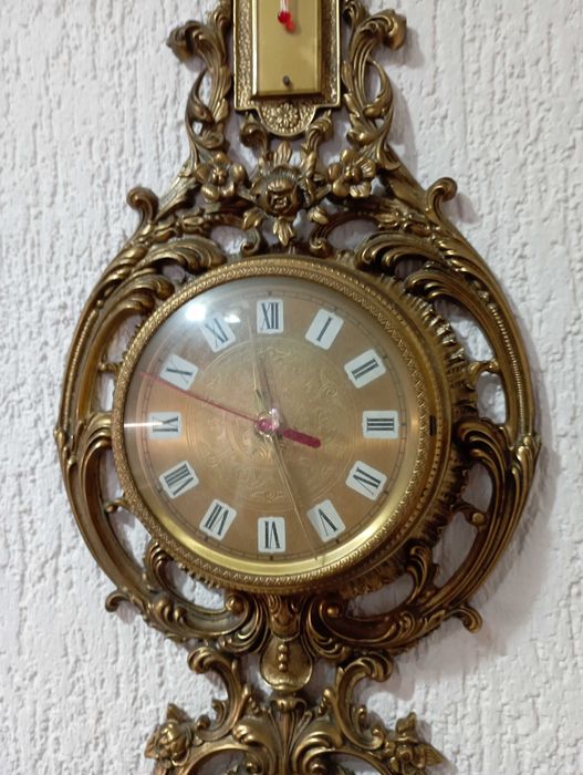 Бронзова метеостанция с часовник, термометър, барометър и хигрометър