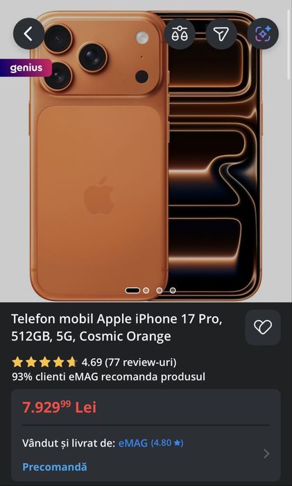 Iphone 17 PRO Cosmic  Orange 512 GB sigilat