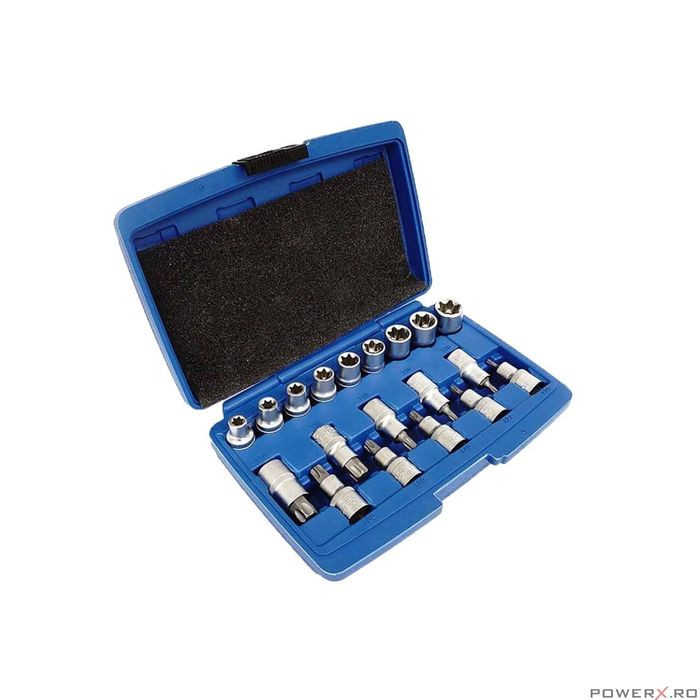 Trusa tubulare tip E si Torx, 1/2",19 piese, Silver