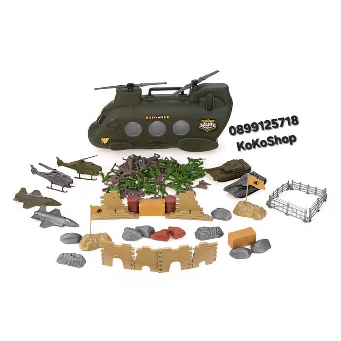 Военен хеликоптер с войници,бойни машини