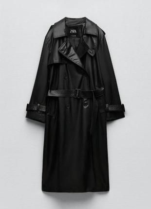 Кожаный плащ кожаное пальто zara зара черное
