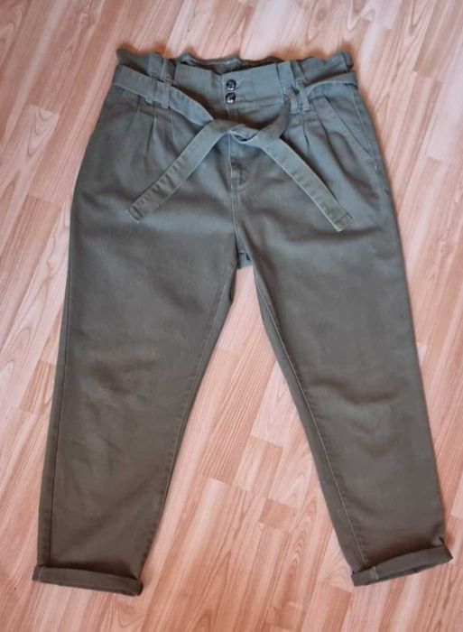 Jeansi verde army, talie inalta, elastica, marimea 46, bumbac 100 %