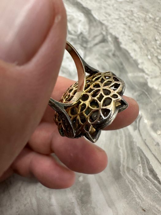 Стар пръстен с диаманти злато сребро. 20в