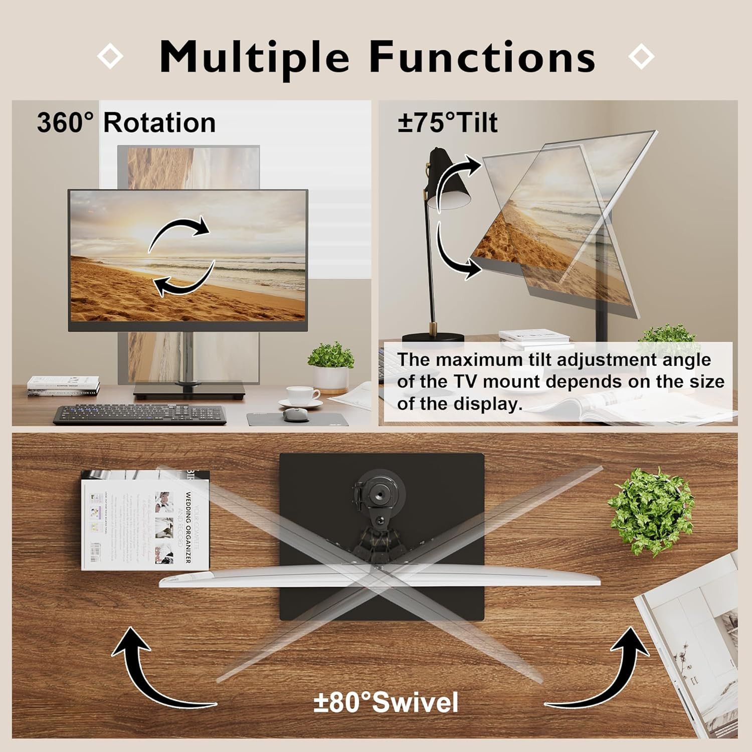 Suport Monitor BONTEC 13-32 Inch, Baza Sticla, Inclinare ±75°, Negru