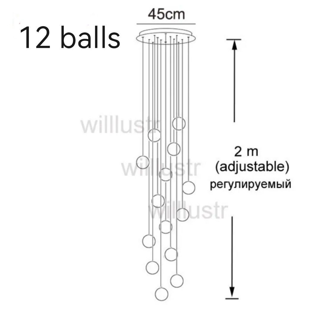 Полилей от 12 стъклени сфери с основа хром