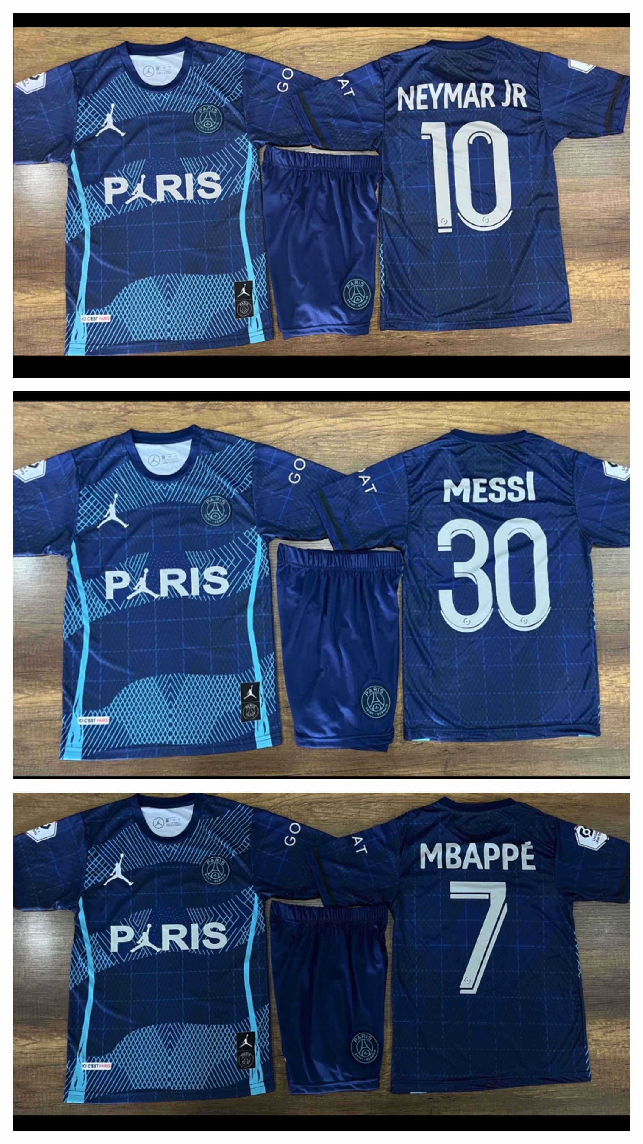 Екип + шапка+ калци Mbappe 7 Psg Black and Gold 2023 детски Екип Мбапе