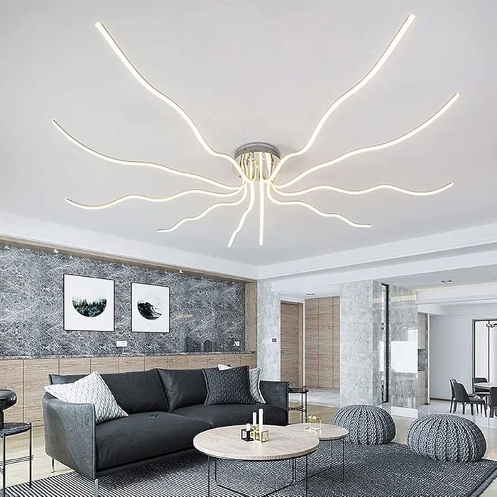 140W LED Сиво таванно осветление за хол, модерно димируемо с дистанцио