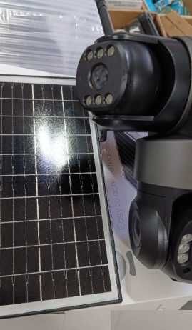 WI-Fi Тройна соларна безжична въртяща камера 12MP работи с рутер