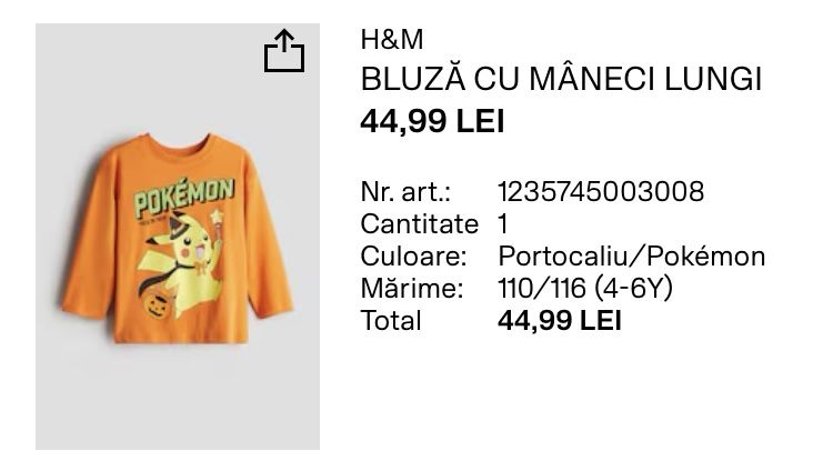 H&M, bluza halloween pikachu 110-116