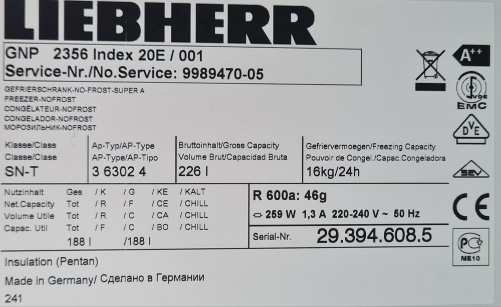 Премиум фризер Liebherr GNp 2356 А++NoFrost 145см