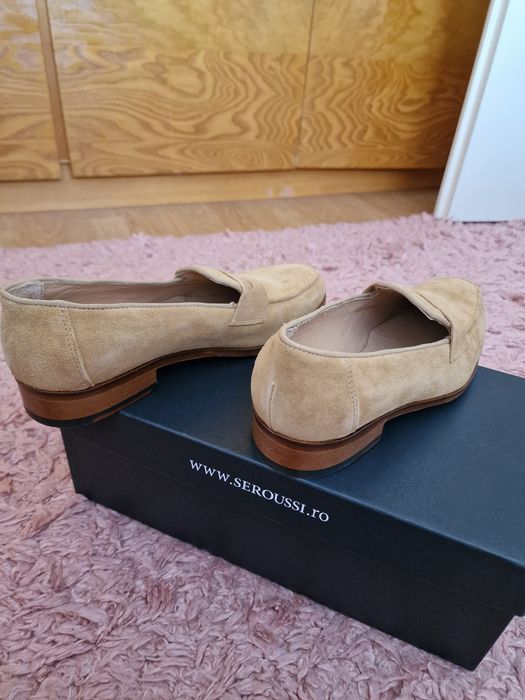 Mocasini loafers din piele intoarsa bej