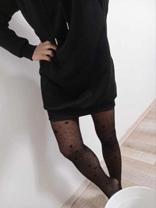 Черна ватирана рокля hoodie