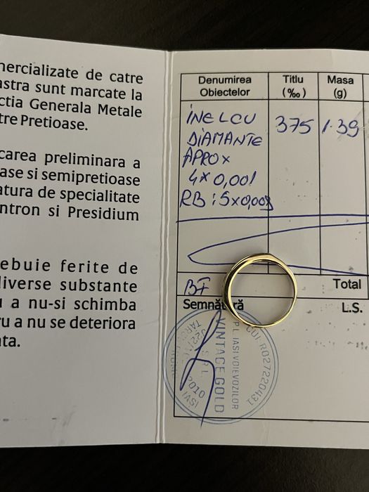 Inel aur 9k diamante si rubine certificat autenticitate