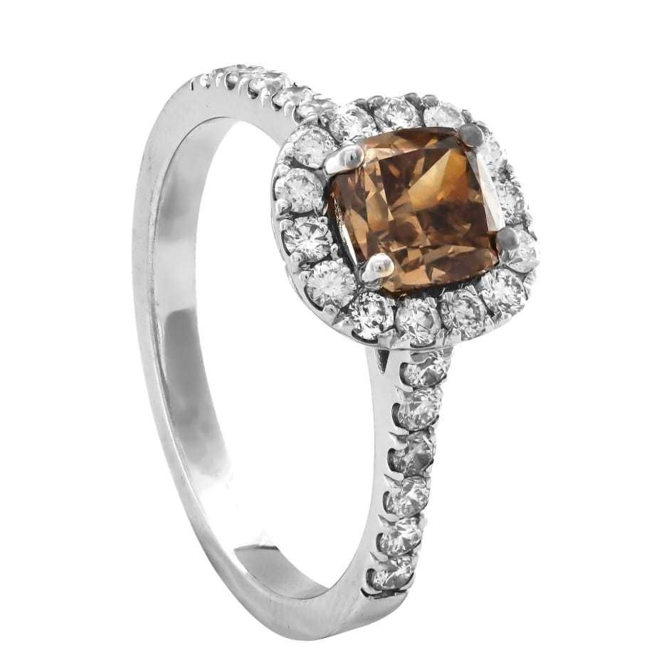 Inel aur cu diamante 1.55ct nou Fancy Deep Yellowish Brown