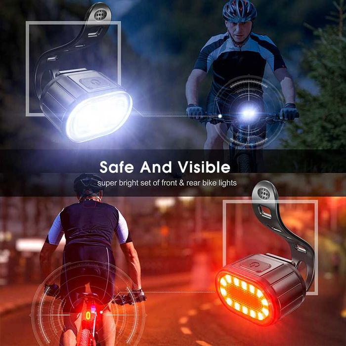 Комплект акумулаторни, водоустойчиви LED светлини за велосипед USB-078