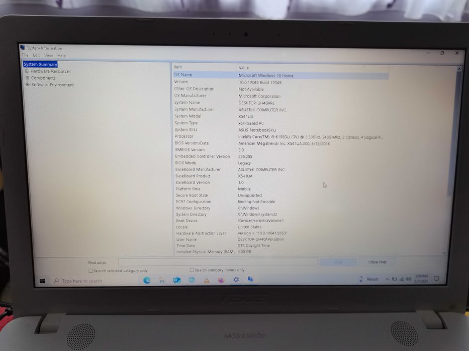 Asus X541U-i5-6198DU-8GB RAM