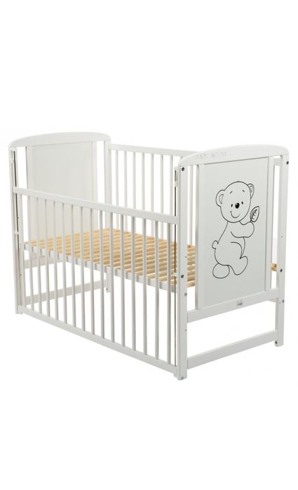 Детско креватче BabyNeeds Timmi, Дървено, С плъзгаща страна, 120x60 см