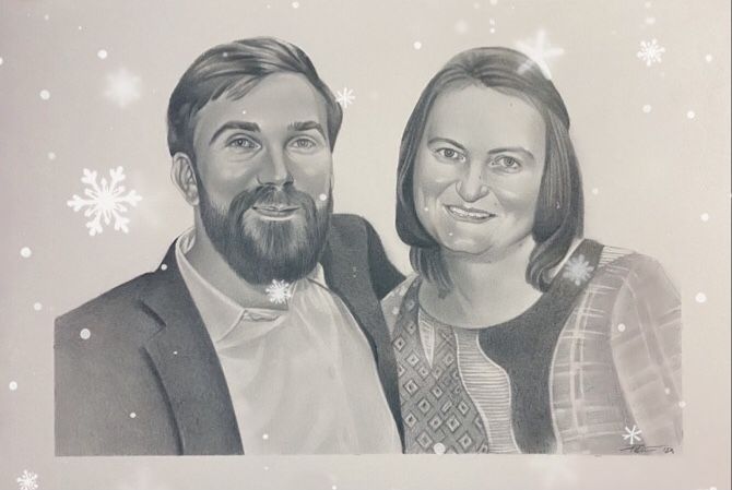 Portrete în creion personalizate Cadou Crăciun Secret Santa