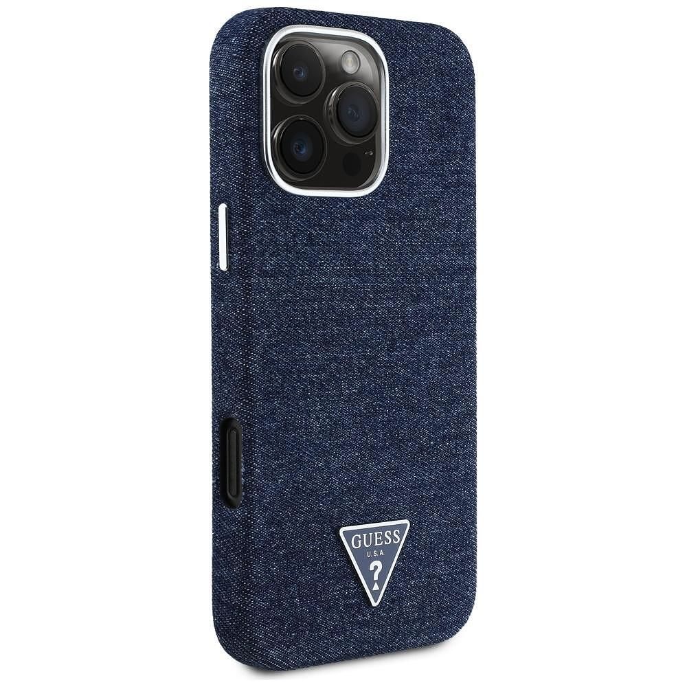 Guess – калъф denim triangle logo magsafe за iphone 16 pro max – син