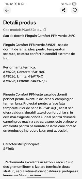 Sac de dormit Pinguin -1C confort 185cm