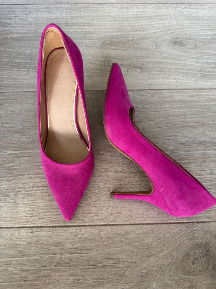 Pantofi cu toc stiletto animal print si magenta