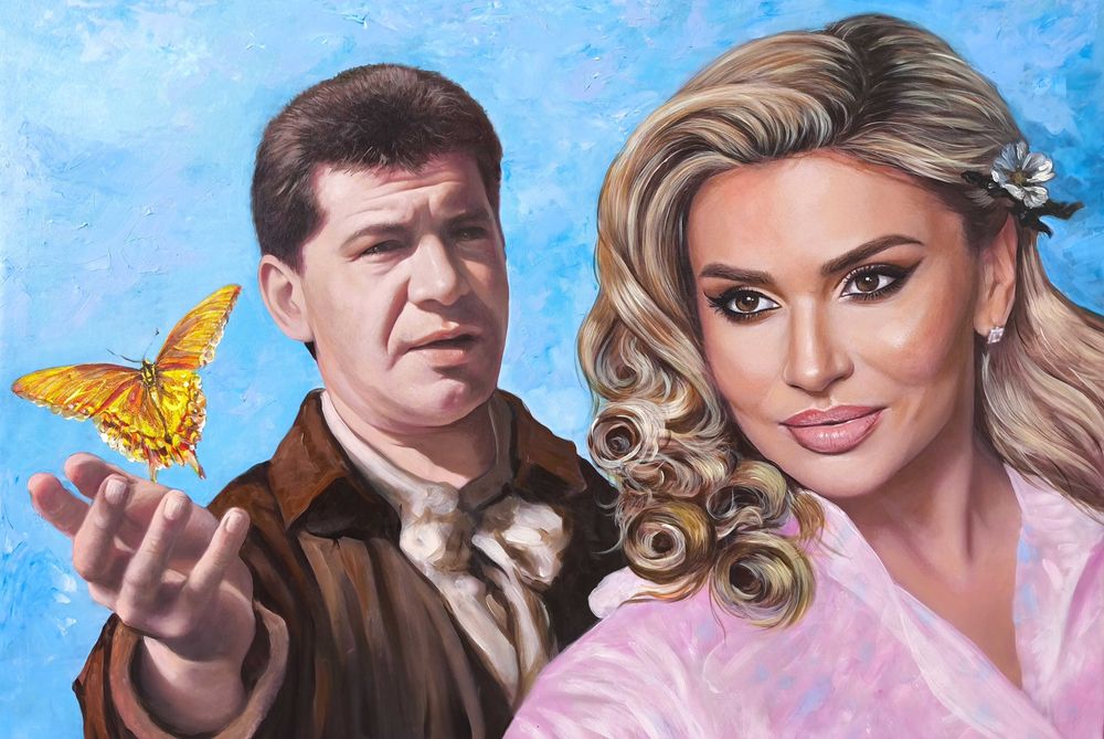 Tablou portret pictat manual original cadou