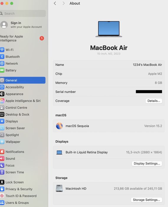 MacBook Air 15,3-inch / M2 / 8 Gb RAM / 256 GB / Space Gray / Ca nou