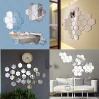 Set Oglinzi Acrilice Design Hexagon Silver Home 12 bucati/set