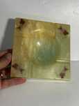 SCRUMIERA ALABASTRU - Onix - Pictata manual - Mare 15x15cm - Vintage !