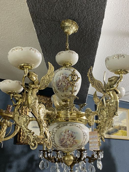 Candelabru din bronz masiv/portelan