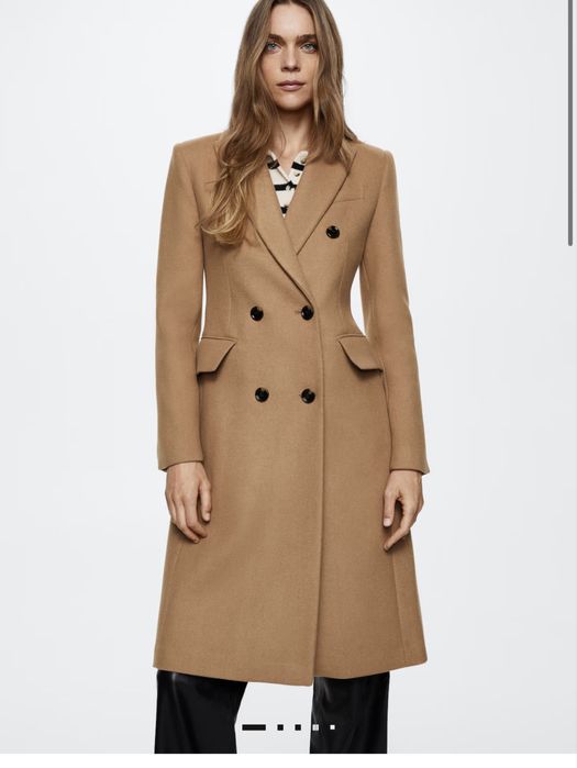 Вълнено дълго палто Mango цвят Camel